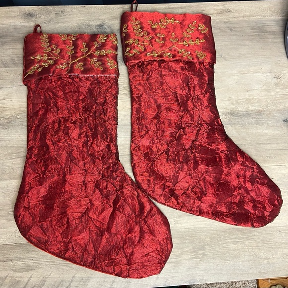 Other - Set of 2, Red/Gold Beaded Christmas Stocking 18"